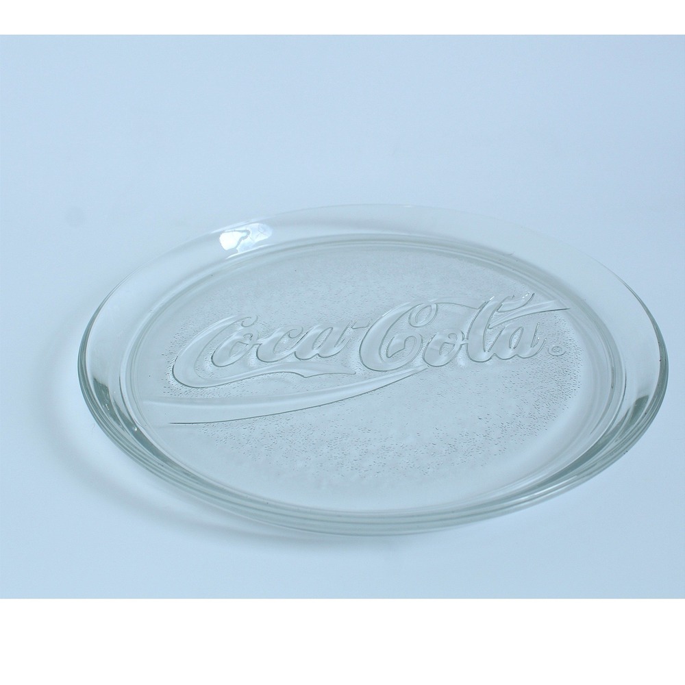 Coca-Cola Embossed Logo Clear Glass Serving Platter 13 Inch‎ Round Tray